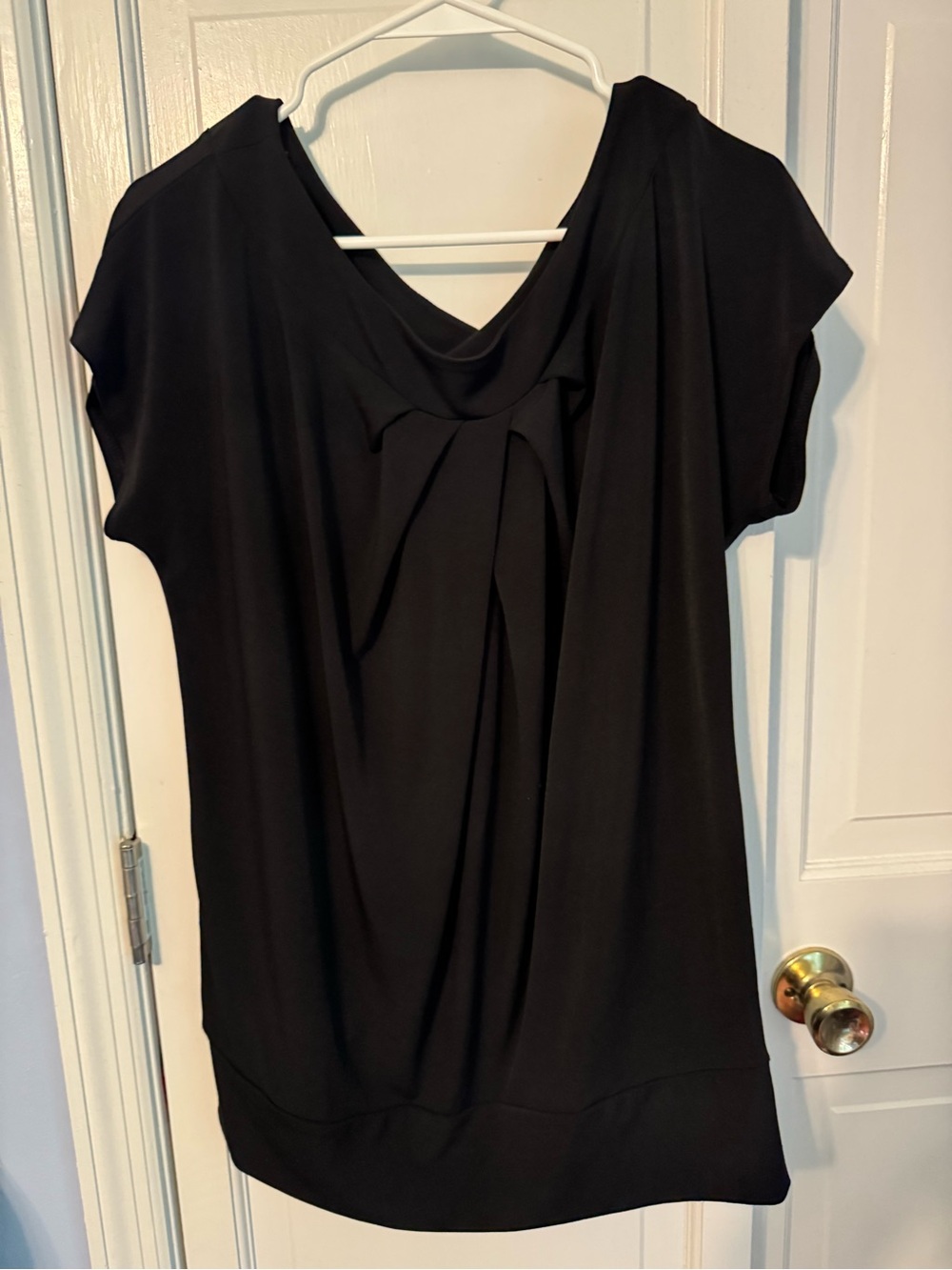 Slimming NY & Company Black Cowl Neck Top Cap Sleeve Draped Blouse - flattering